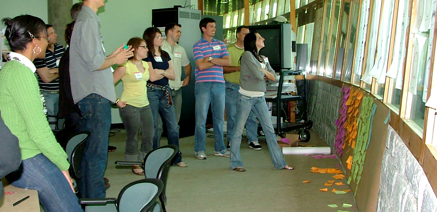 Arranging post-its for the problems to solve in the respective areas of responsibilities.